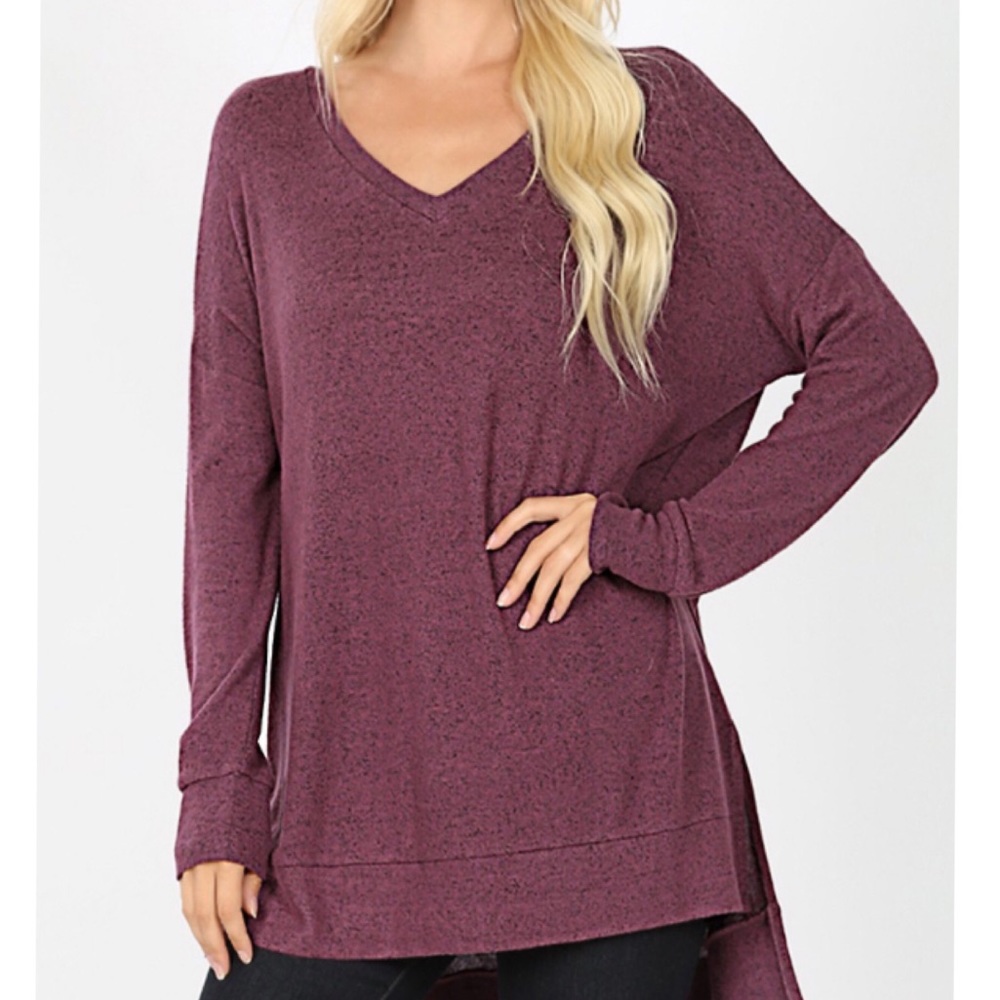 Brushed Melange Soft V-Neck High Low Sweater! - Picture 2 of 9